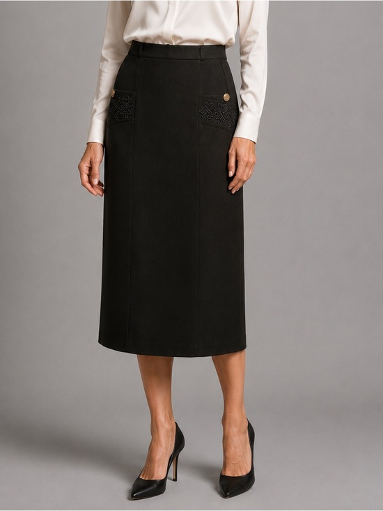 Dresses & Skirts - NWOT Vintage Classic Pencil Midi Skirt 100% Cotton Black Skirt EU 40 Small